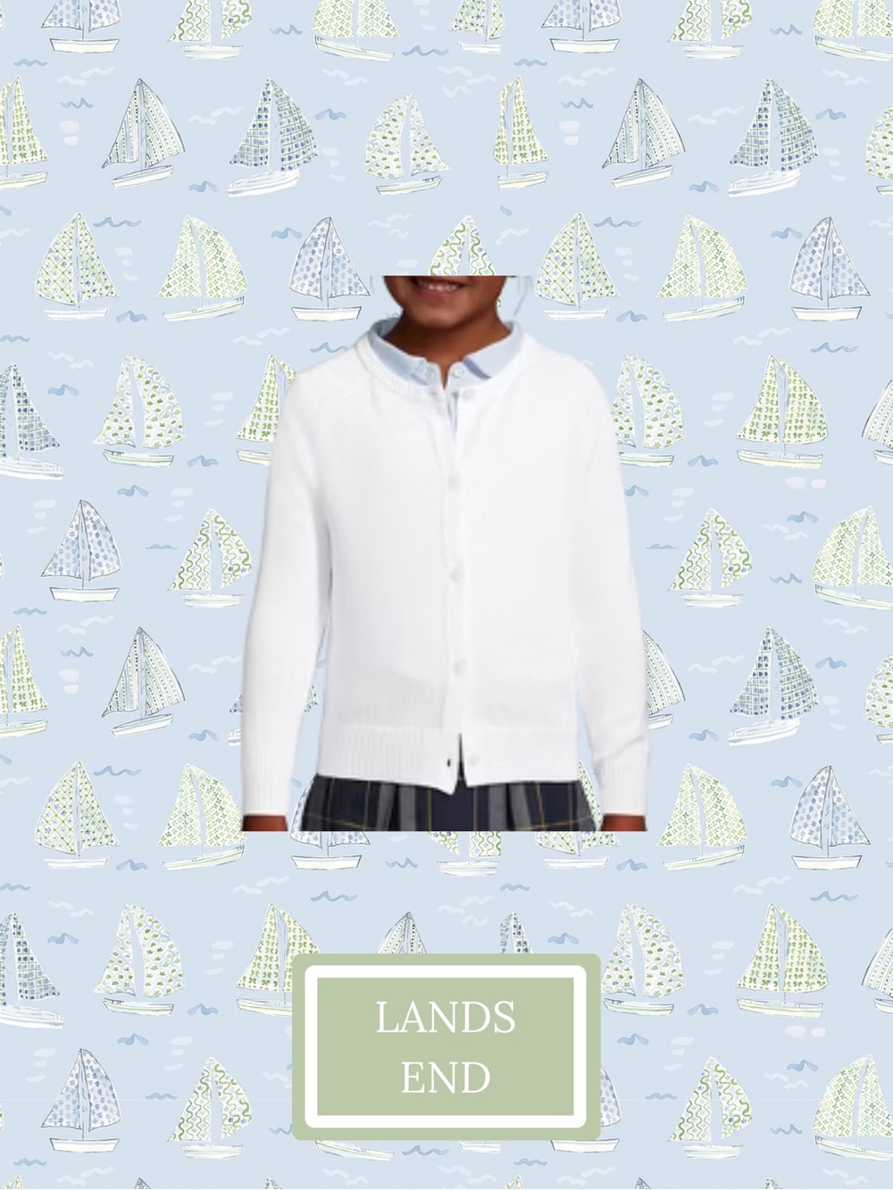 Lands' End White Girls' Button-Front Cardigan